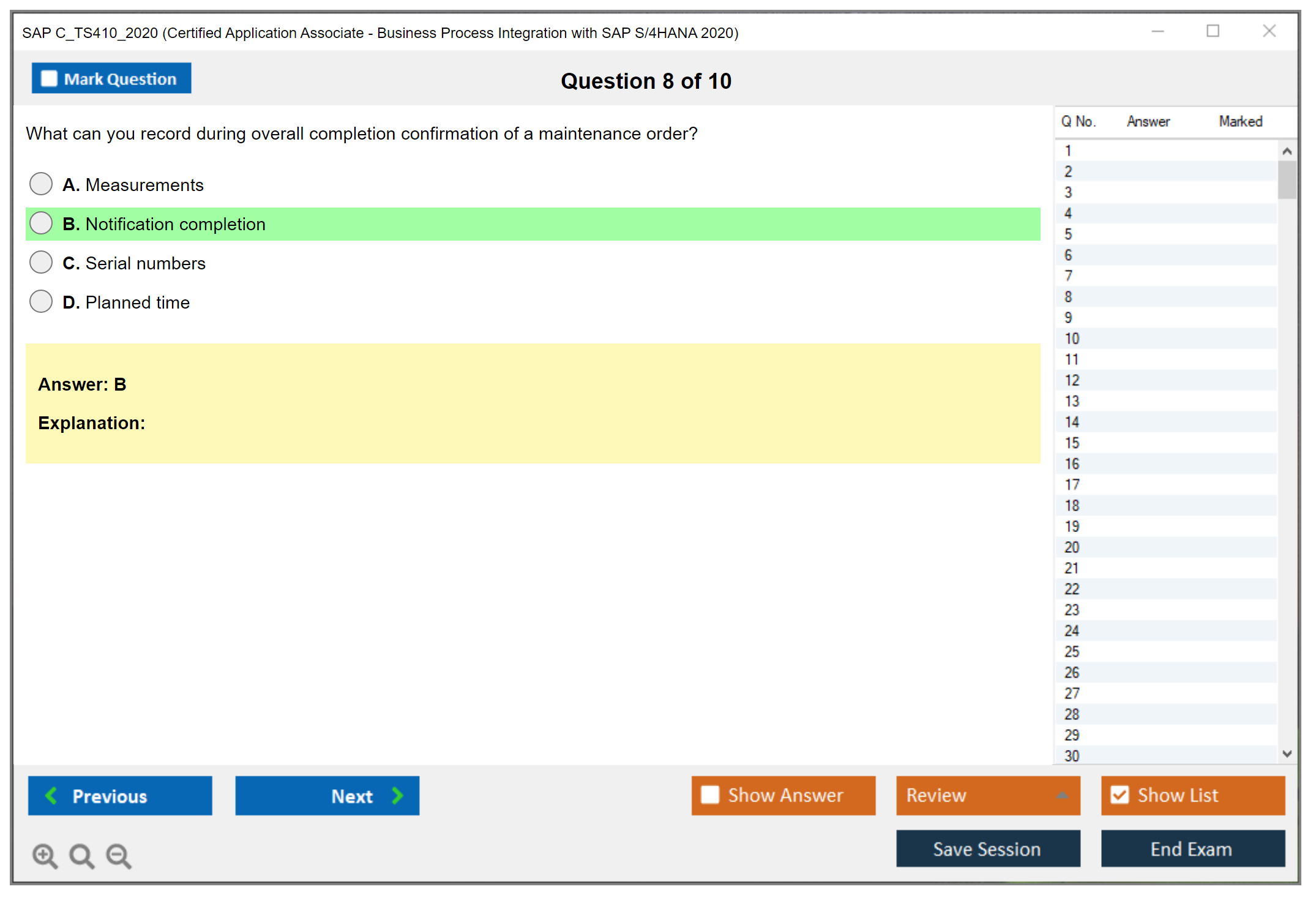 SAP C_TS410_2020 SAP Certified Associate - Business Process Integration with SAP S/4HANA 2020 Practice test exam simulator test engine exam Prep practice test questions answers Image 8