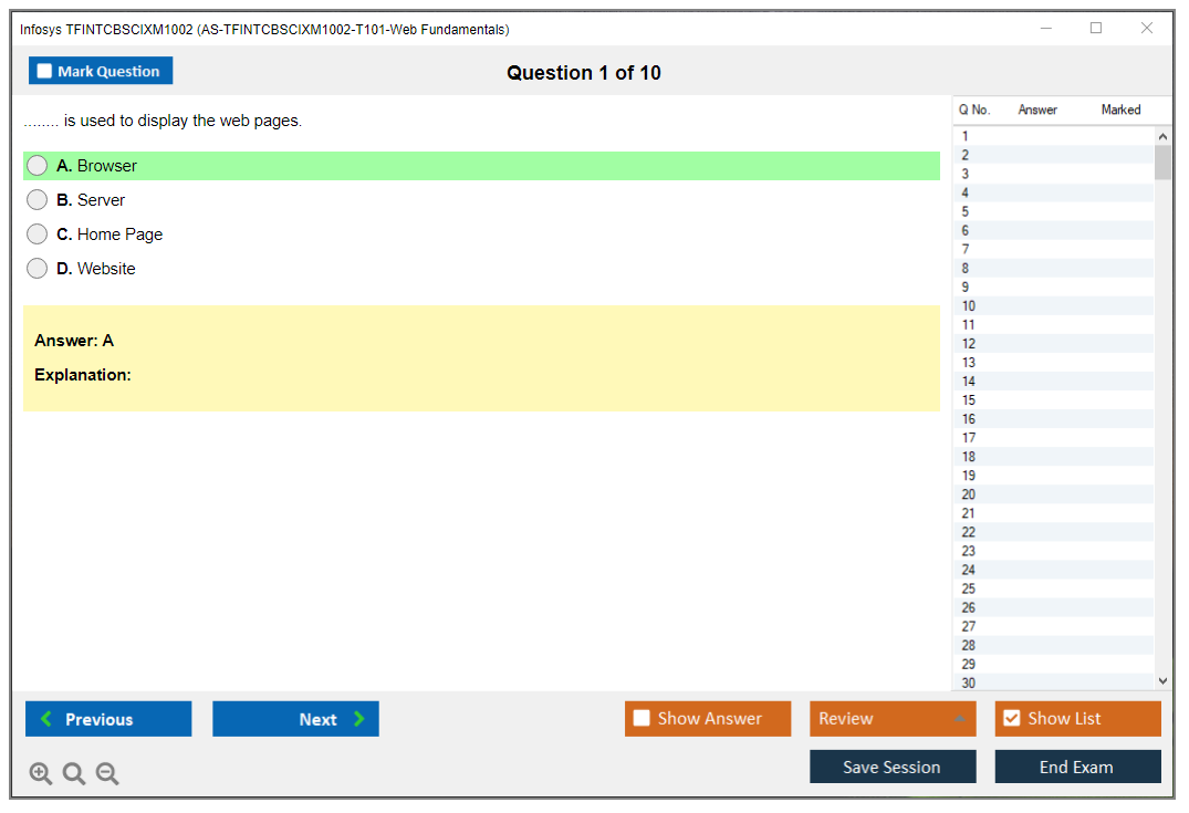 Infosys TFINTCBSCIXM1002 AS-TFINTCBSCIXM1002-T101-Web Fundamentals Practice test exam simulator test engine exam dumps questions answers Image 1