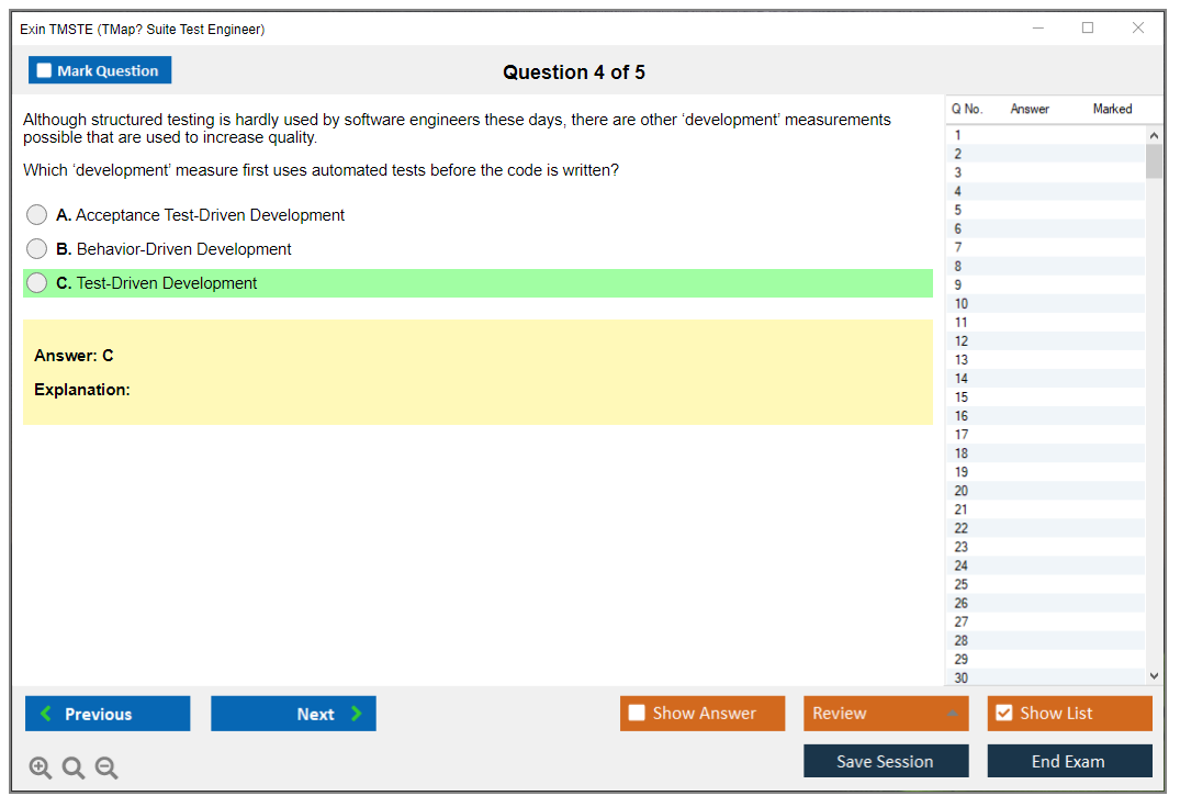 Exin TMSTE TMap Suite Test Engineer Practice test exam simulator test engine exam dumps questions answers Image 4