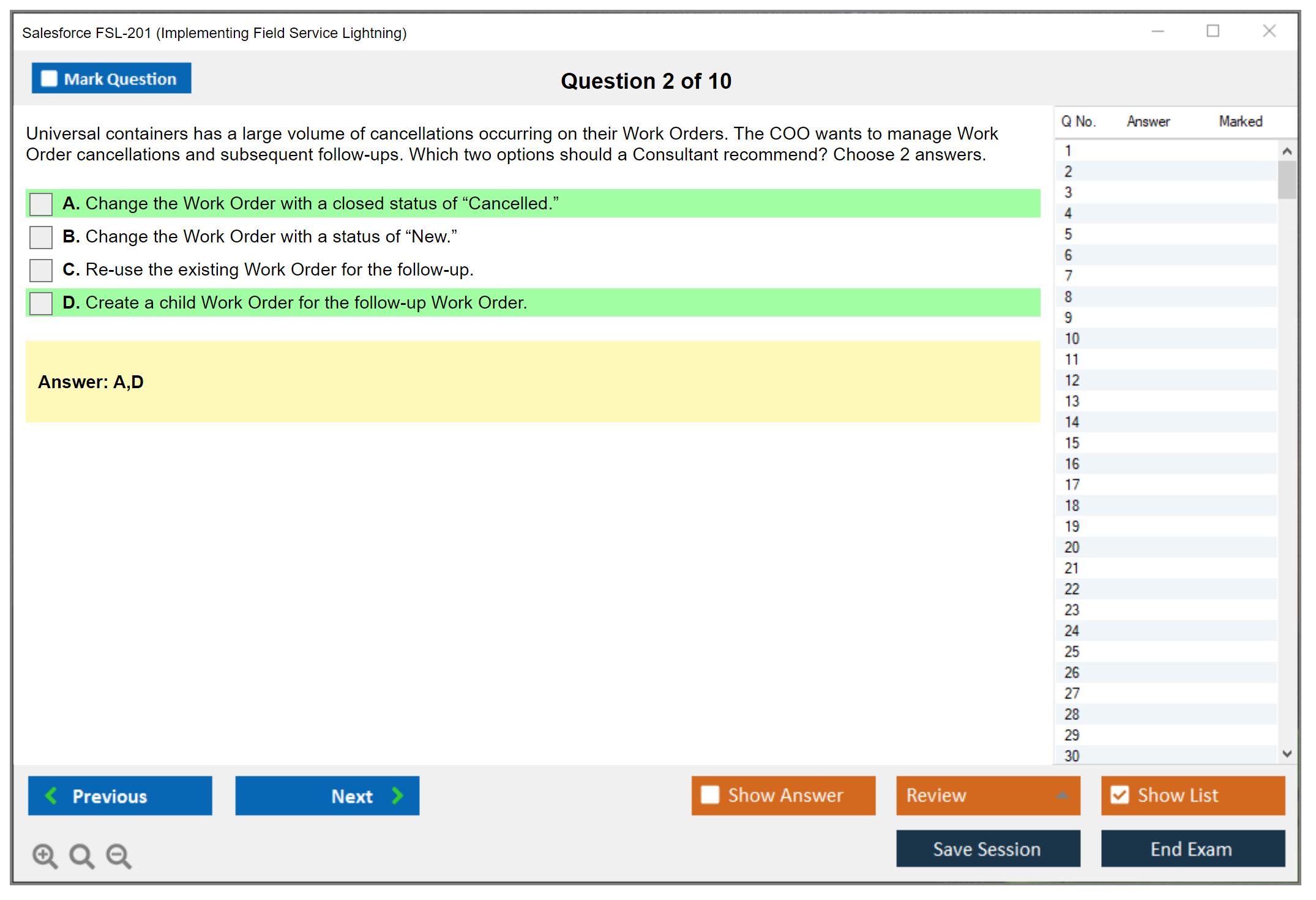 Salesforce FSL-201 Salesforce - Implementing Field Service Lightning Practice test exam simulator test engine exam dumps questions answers Image 2