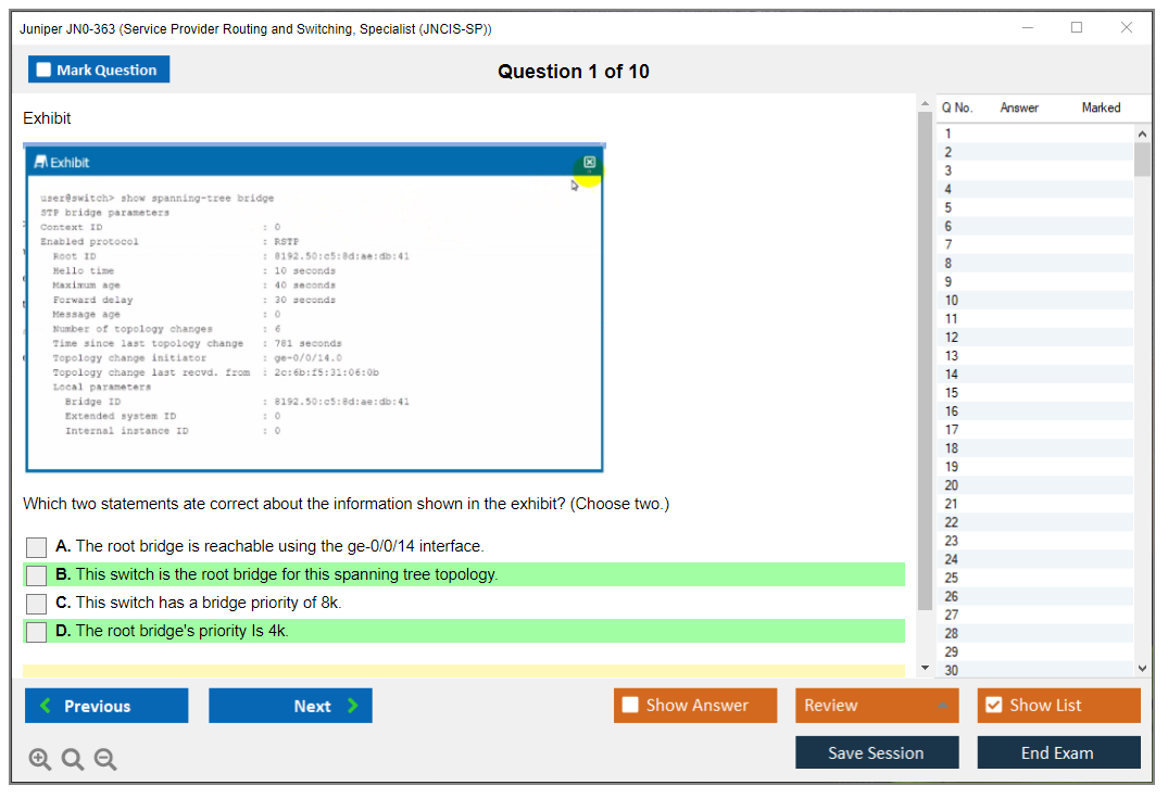 Juniper JN0-363 Service Provider Routing and Switching, Specialist (JNCIS-SP) Practice test exam simulator test engine exam dumps questions answers Image 1
