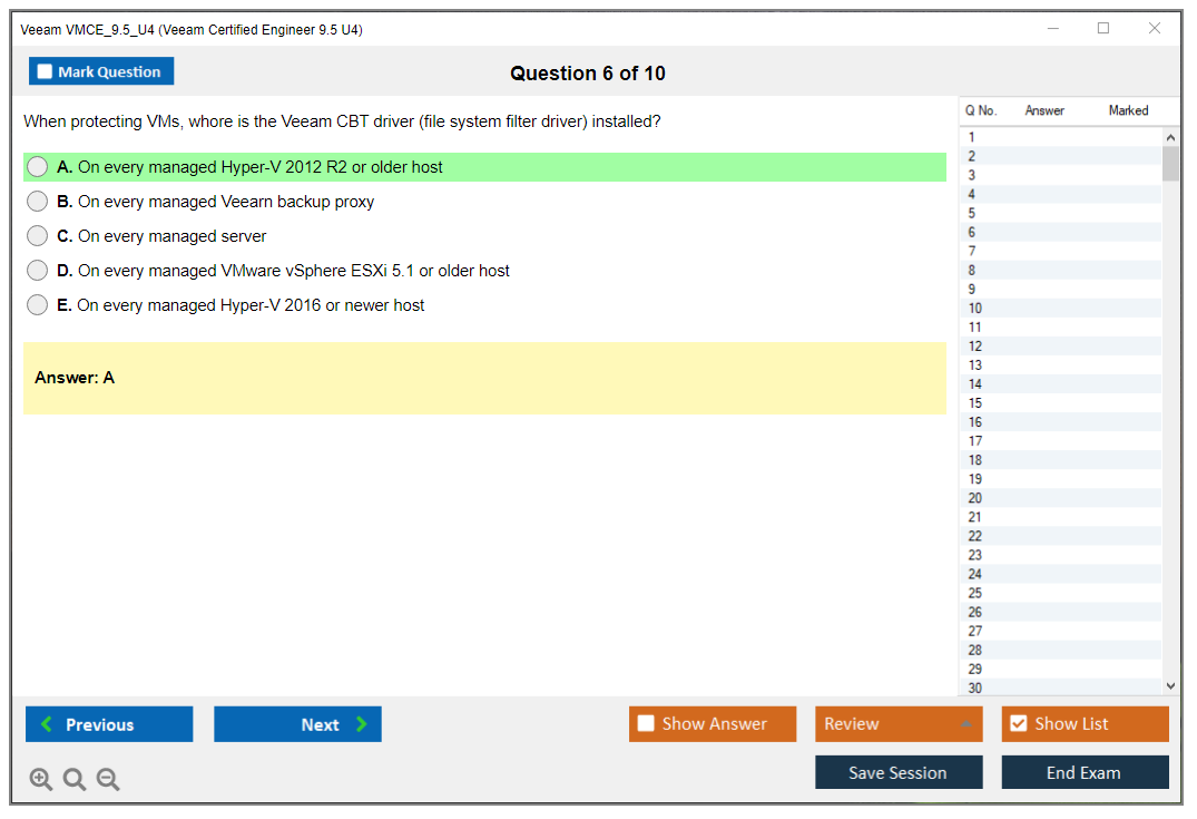 Veeam VMCE_9.5_U4 Veeam Certified Engineer 9.5 U4 Practice test exam simulator test engine exam dumps questions answers Image 6