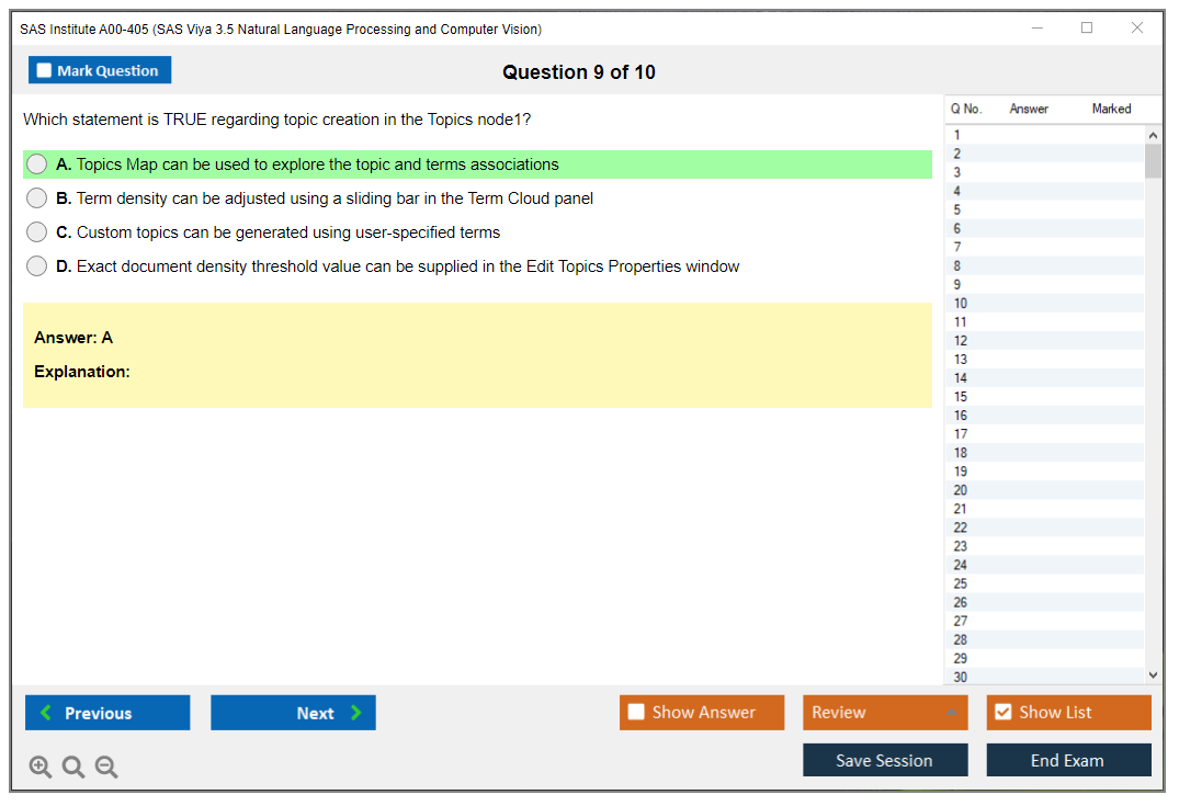 SAS Institute A00-405 SAS Viya 3.5 Natural Language Processing and Computer Vision Practice test exam simulator test engine exam dumps questions answers Image 9
