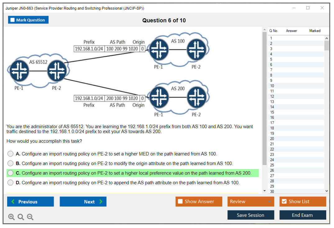 Juniper JN0-663 Service Provider Routing and Switching Professional (JNCIP-SP) Practice test exam simulator test engine exam dumps questions answers Image 6