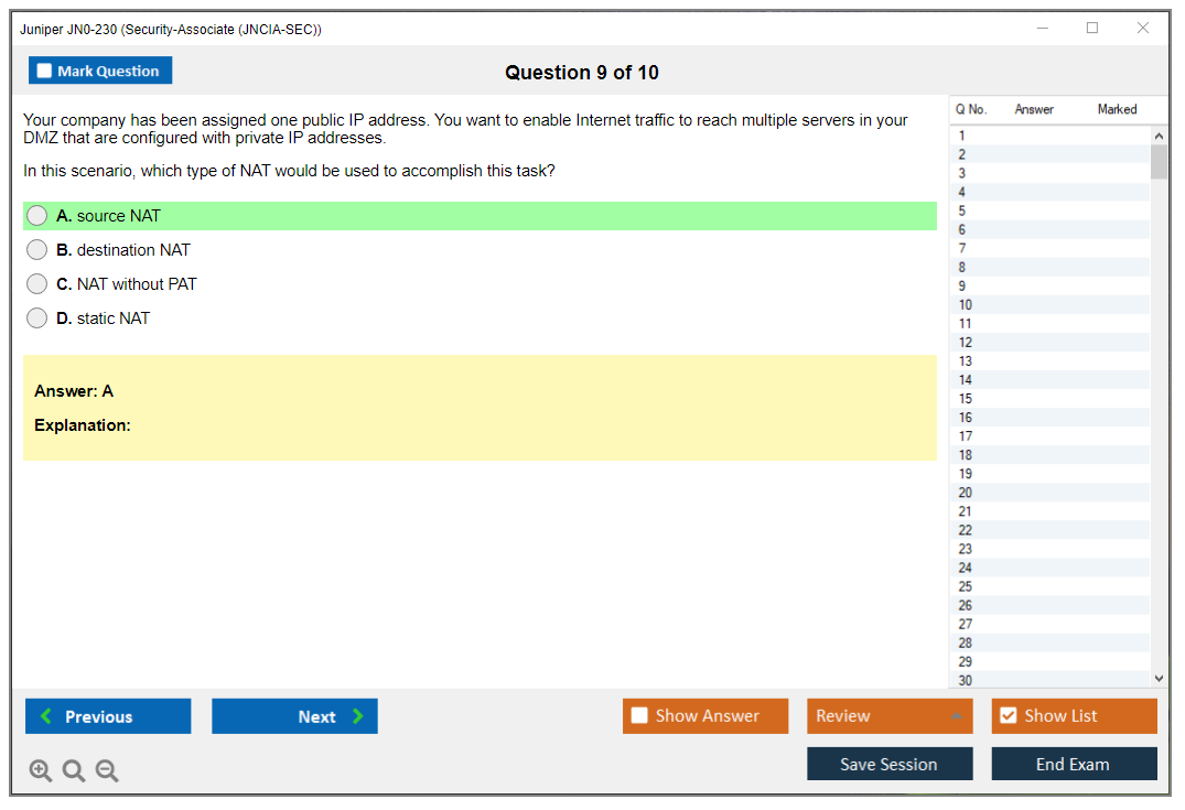 Juniper JN0-230 Security-Associate (JNCIA-SEC) Practice test exam simulator test engine exam dumps questions answers Image 9