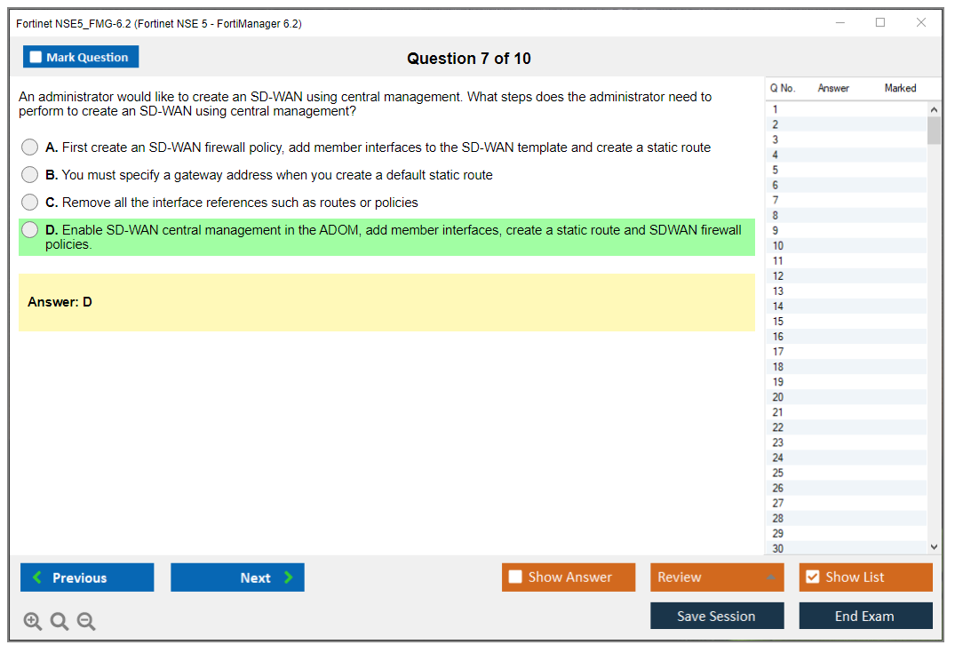 Fortinet NSE5_FMG-6.2 Fortinet NSE 5 - FortiManager 6.2 Practice test exam simulator test engine exam dumps questions answers Image 7