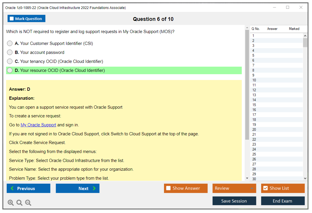 Oracle 1z0-1085-22 Oracle Cloud Infrastructure 2022 Foundations Associate Practice test exam simulator test engine exam dumps questions answers Image 6