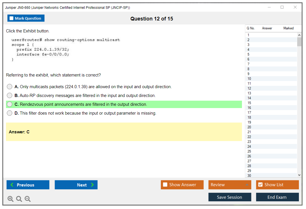 Juniper JN0-660 Juniper Networks Certified Internet Professional SP (JNCIP-SP) Practice test exam simulator test engine exam dumps questions answers Image 12