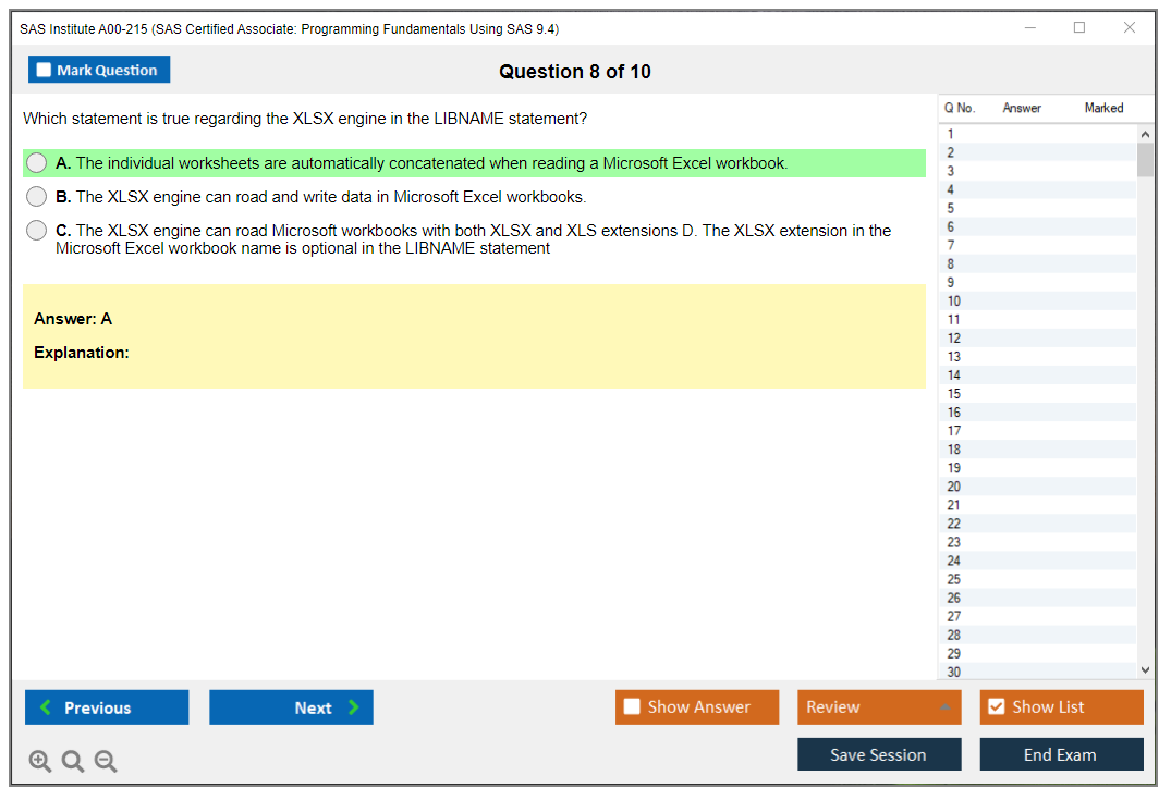 SAS Institute A00-215 SAS Certified Associate: Programming Fundamentals Using SAS 9.4 Practice test exam simulator test engine exam dumps questions answers Image 8