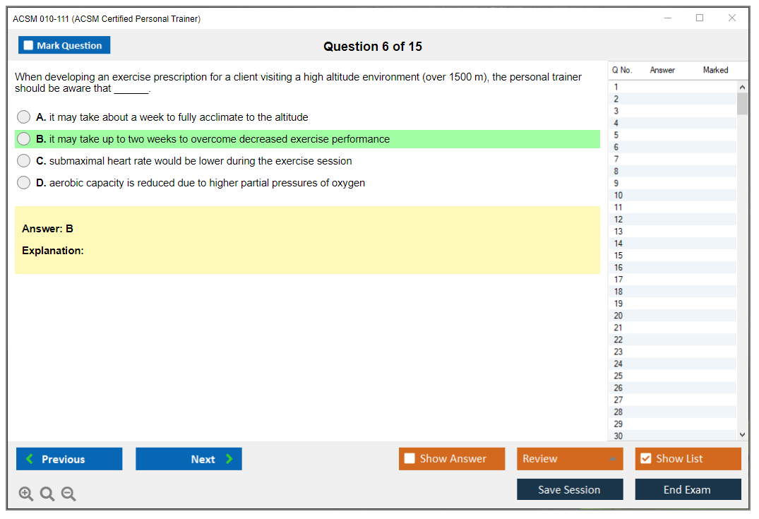 ACSM 010-111 ACSM Certified Personal Trainer Practice test exam simulator test engine exam Prep practice test questions answers Image 6