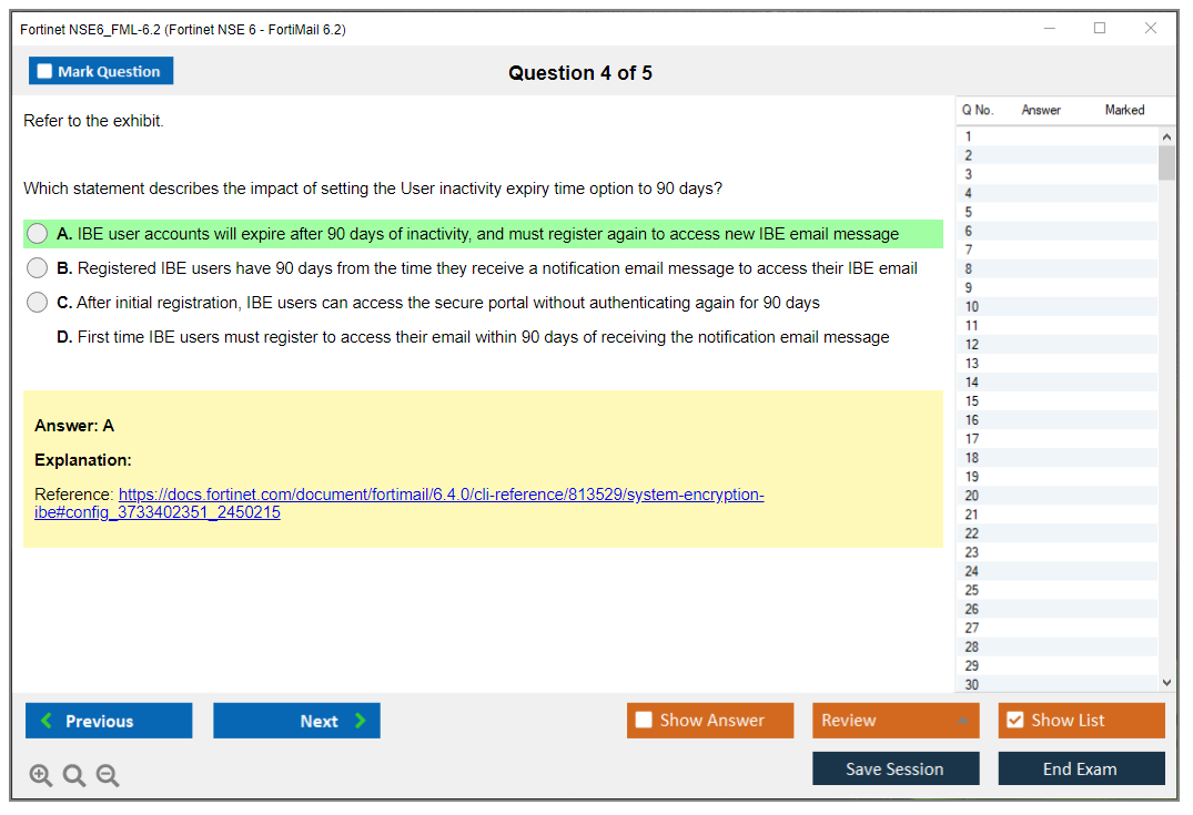 Fortinet NSE6_FML-6.2 Fortinet NSE 6 - FortiMail 6.2 Practice test exam simulator test engine exam dumps questions answers Image 4
