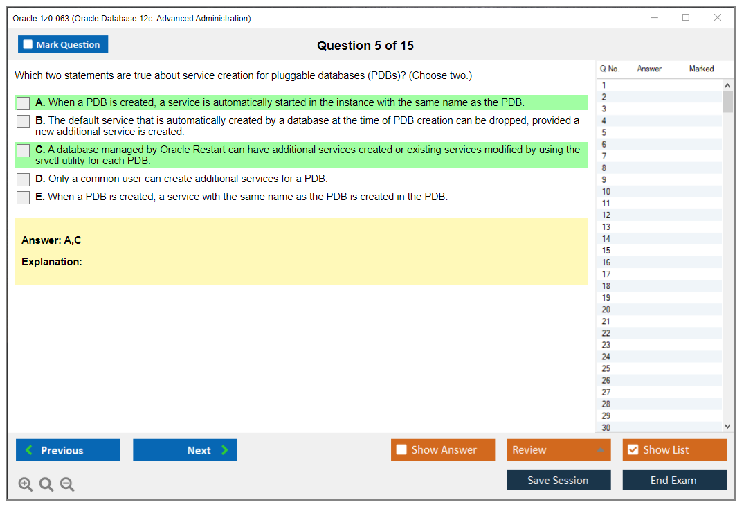 Oracle 1z0-063 Oracle Database 12c: Advanced Administration Practice test exam simulator test engine exam dumps questions answers Image 5