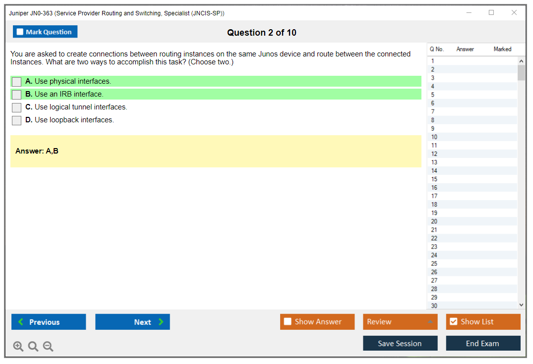 Juniper JN0-363 Service Provider Routing and Switching, Specialist (JNCIS-SP) Practice test exam simulator test engine exam dumps questions answers Image 2