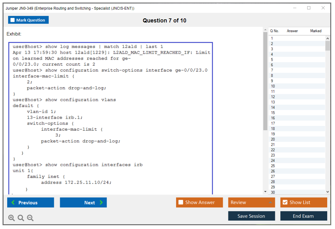 Juniper JN0-349 Enterprise Routing and Switching - Specialist (JNCIS-ENT) Practice test exam simulator test engine exam dumps questions answers Image 7