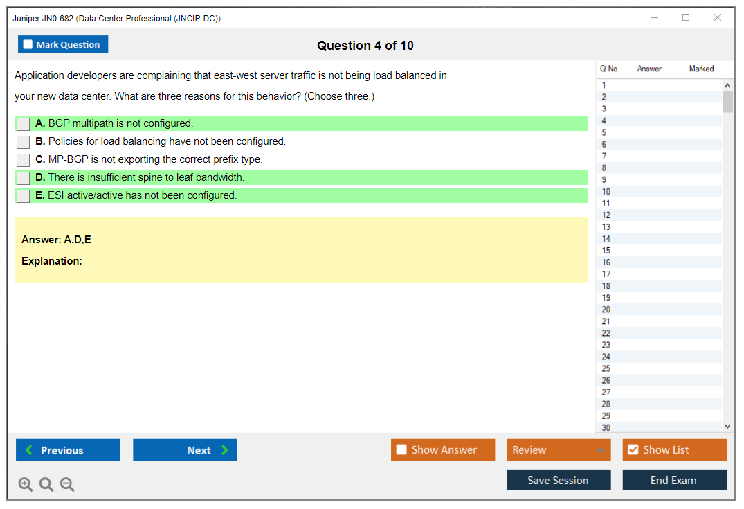 Juniper JN0-682 Data Center Professional (JNCIP-DC) Practice test exam simulator test engine exam dumps questions answers Image 4