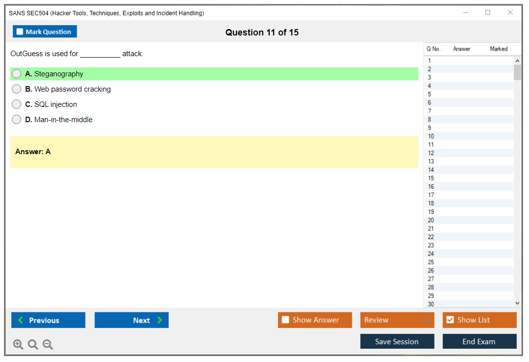SANS SEC504 Hacker Tools, Techniques, Exploits and Incident Handling Practice test exam simulator test engine exam dumps questions answers Image 11