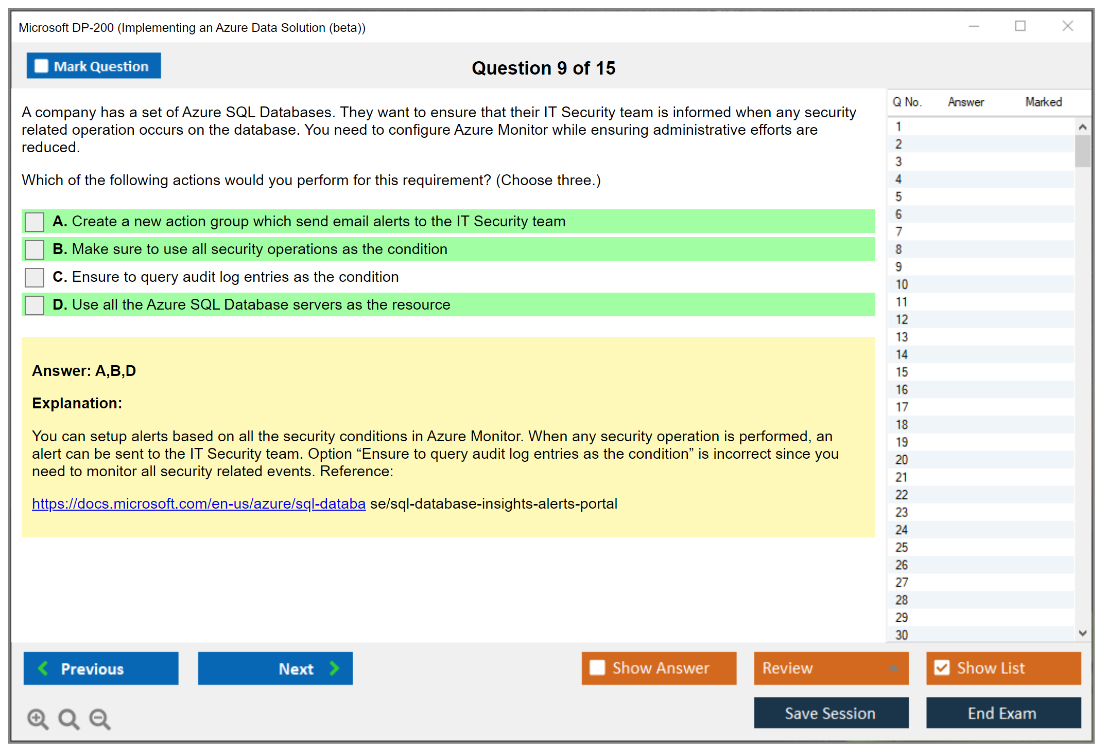 Microsoft DP-200 Implementing an Azure Data Solution  Practice test exam simulator test engine exam dumps questions answers Image 9