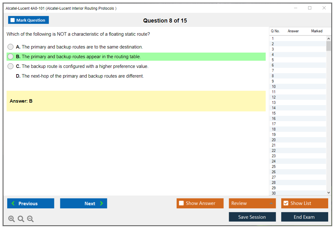 Alcatel-Lucent 4A0-101 Alcatel-Lucent Interior Routing Protocols and High Availability Practice test exam simulator test engine exam dumps questions answers Image 8