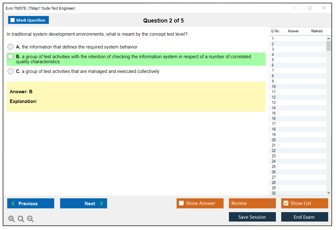 Exin TMSTE TMap Suite Test Engineer Practice test exam simulator test engine exam dumps questions answers Image 2