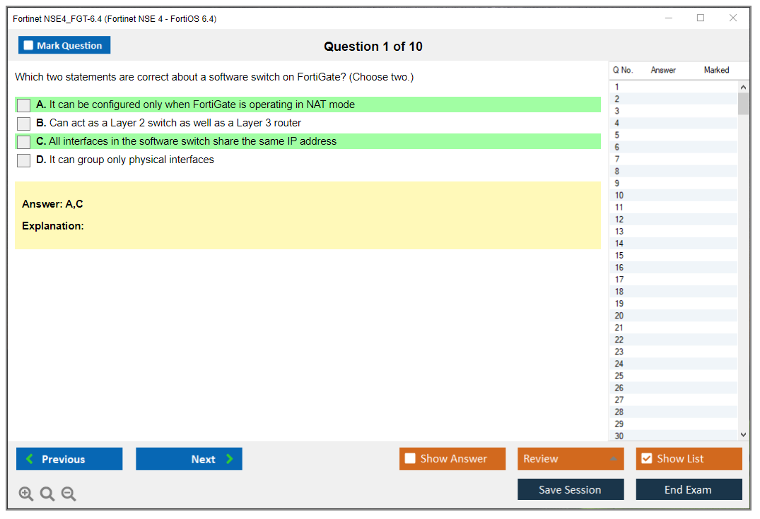 Fortinet NSE4_FGT-6.4 Fortinet NSE 4 - FortiOS 6.4 Practice test exam simulator test engine exam dumps questions answers Image 1