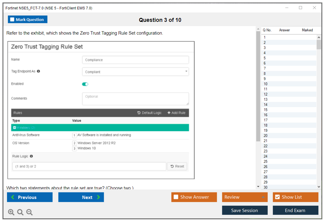 Fortinet NSE5_FCT-7.0 NSE5_FCT-7.0 NSE 5 - FortiClient EMS 7.0 Practice test exam simulator test engine exam dumps questions answers Image 3