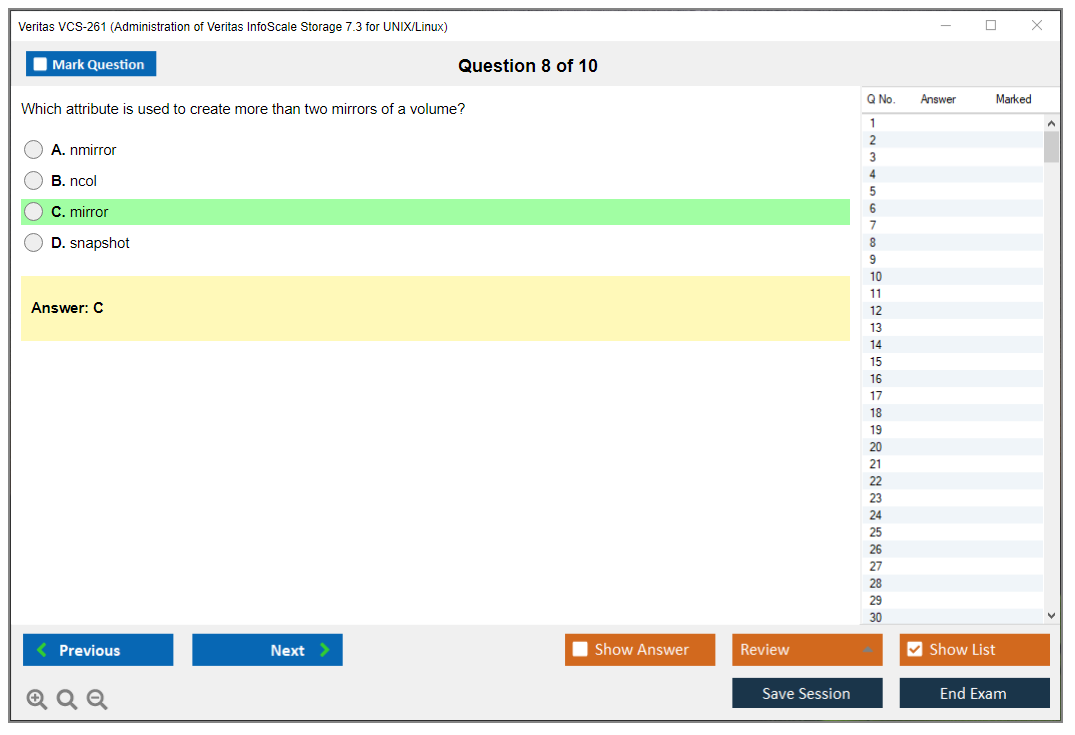 Veritas VCS-261 Administration of Veritas InfoScale Storage 7.3 for UNIX/Linux Practice test exam simulator test engine exam dumps questions answers Image 8