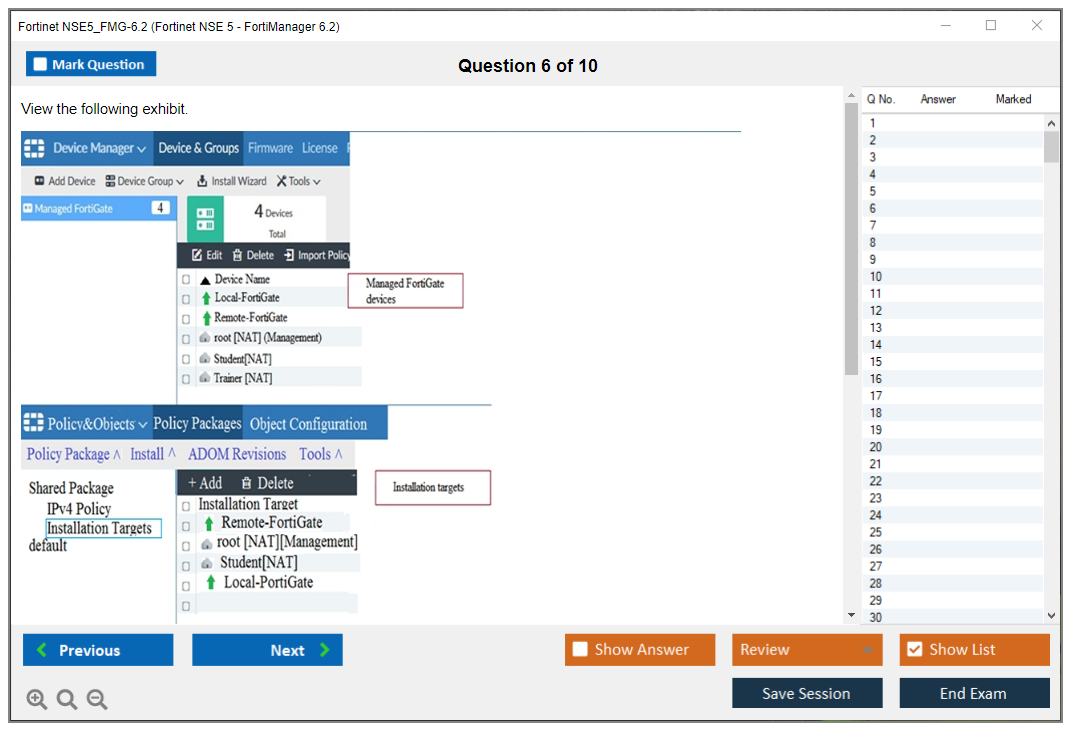 Fortinet NSE5_FMG-6.2 Fortinet NSE 5 - FortiManager 6.2 Practice test exam simulator test engine exam dumps questions answers Image 6