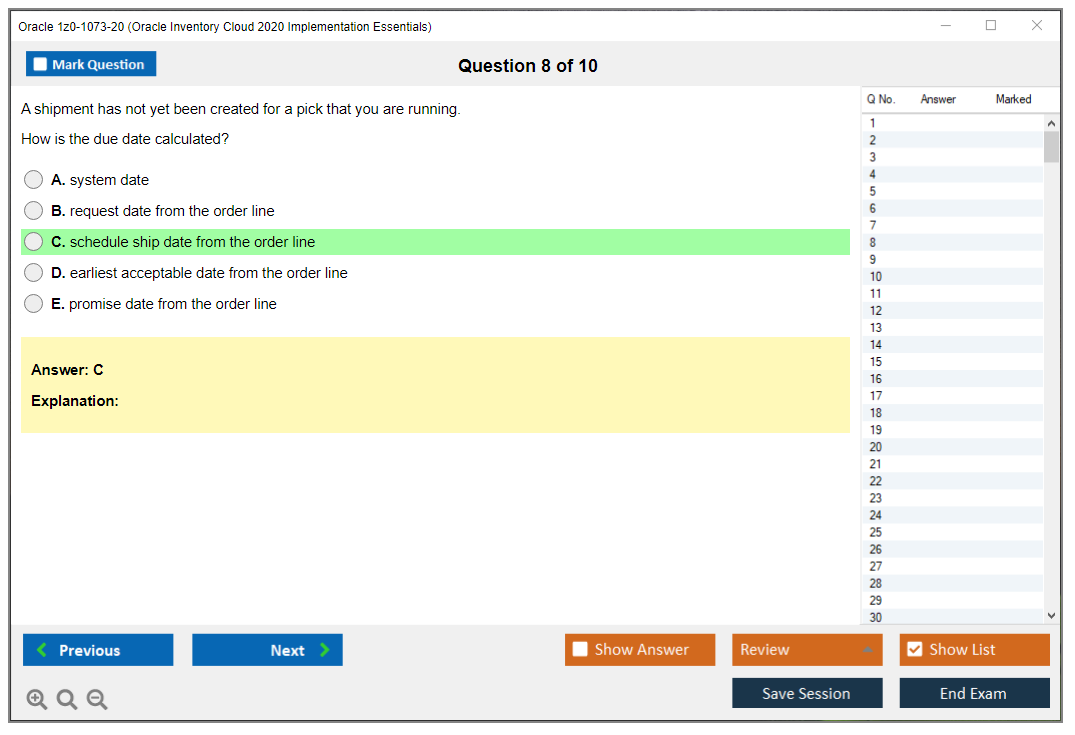 Oracle 1z0-1073-20 Oracle Inventory Cloud 2020 Implementation Essentials Practice test exam simulator test engine exam Prep practice test questions answers Image 8