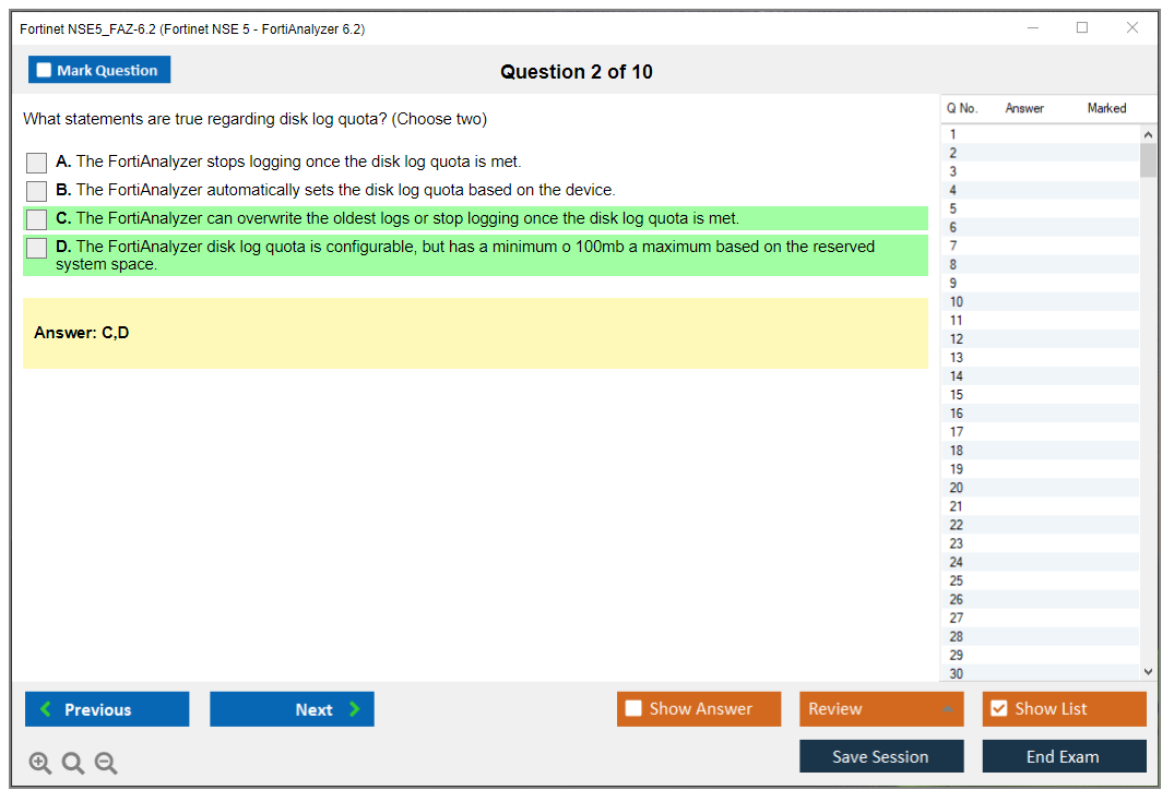 Fortinet NSE5_FAZ-6.2 Fortinet NSE 5 - FortiAnalyzer 6.2 Practice test exam simulator test engine exam dumps questions answers Image 2