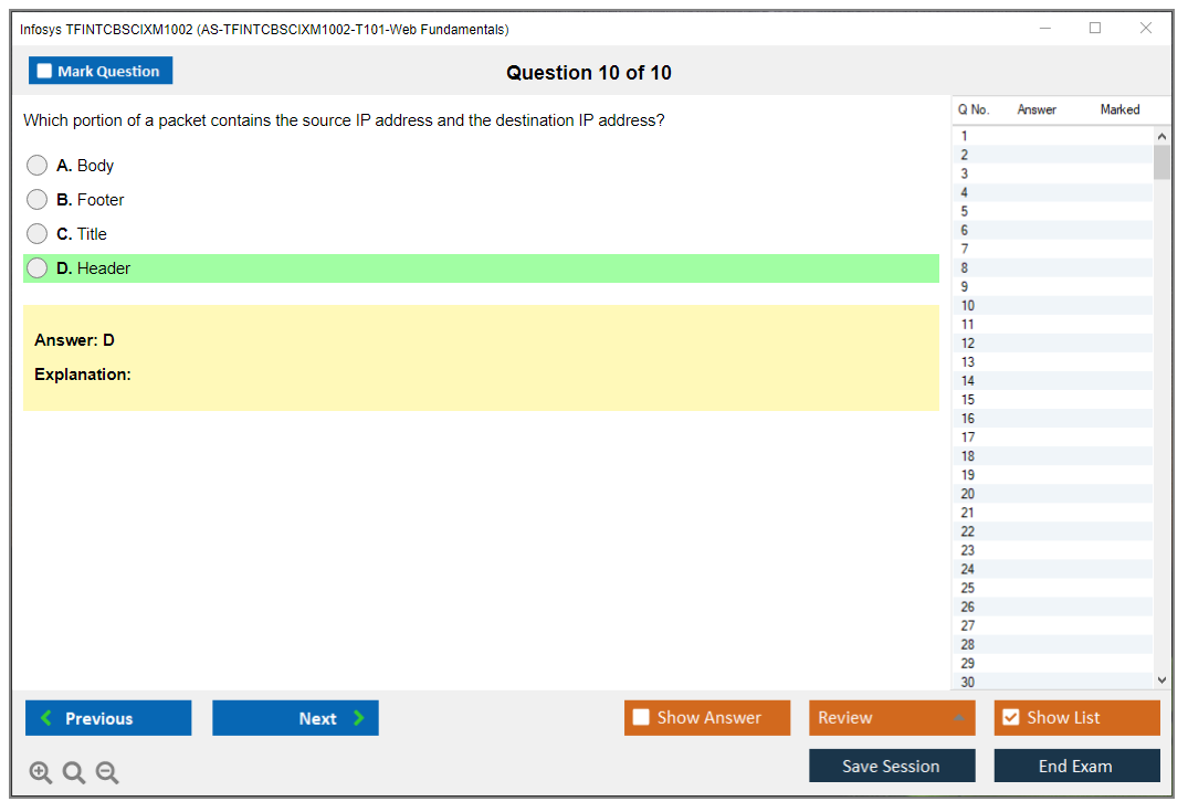 Infosys TFINTCBSCIXM1002 AS-TFINTCBSCIXM1002-T101-Web Fundamentals Practice test exam simulator test engine exam dumps questions answers Image 10