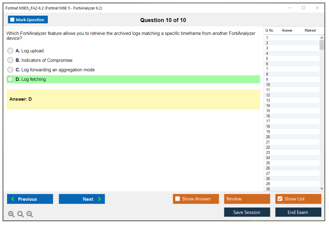 Fortinet NSE5_FAZ-6.2 Fortinet NSE 5 - FortiAnalyzer 6.2 Practice test exam simulator test engine exam dumps questions answers Image 10