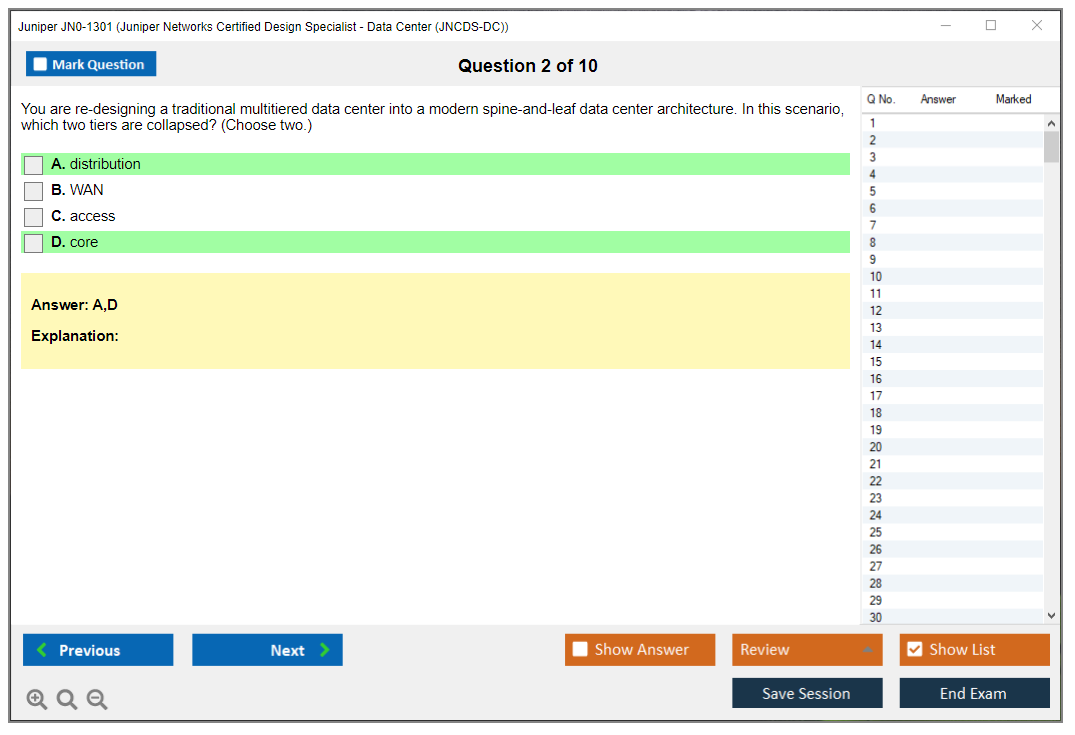 Juniper JN0-1301 Juniper Networks Certified Design Specialist - Data Center (JNCDS-DC) Practice test exam simulator test engine exam dumps questions answers Image 2