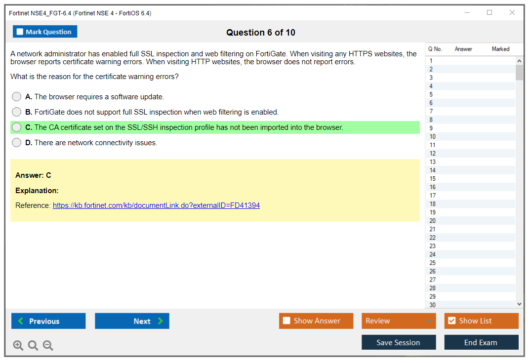Fortinet NSE4_FGT-6.4 Fortinet NSE 4 - FortiOS 6.4 Practice test exam simulator test engine exam dumps questions answers Image 6