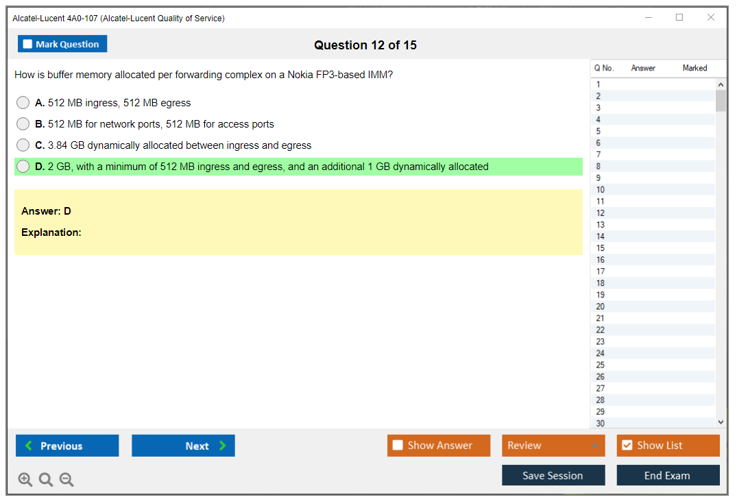 Alcatel-Lucent 4A0-107 Nokia Quality of Service Practice test exam simulator test engine exam dumps questions answers Image 12