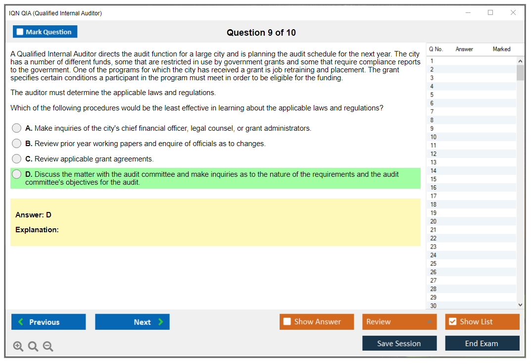 IQN QIA Qualified Internal Auditor Practice test exam simulator test engine exam Prep practice test questions answers Image 9