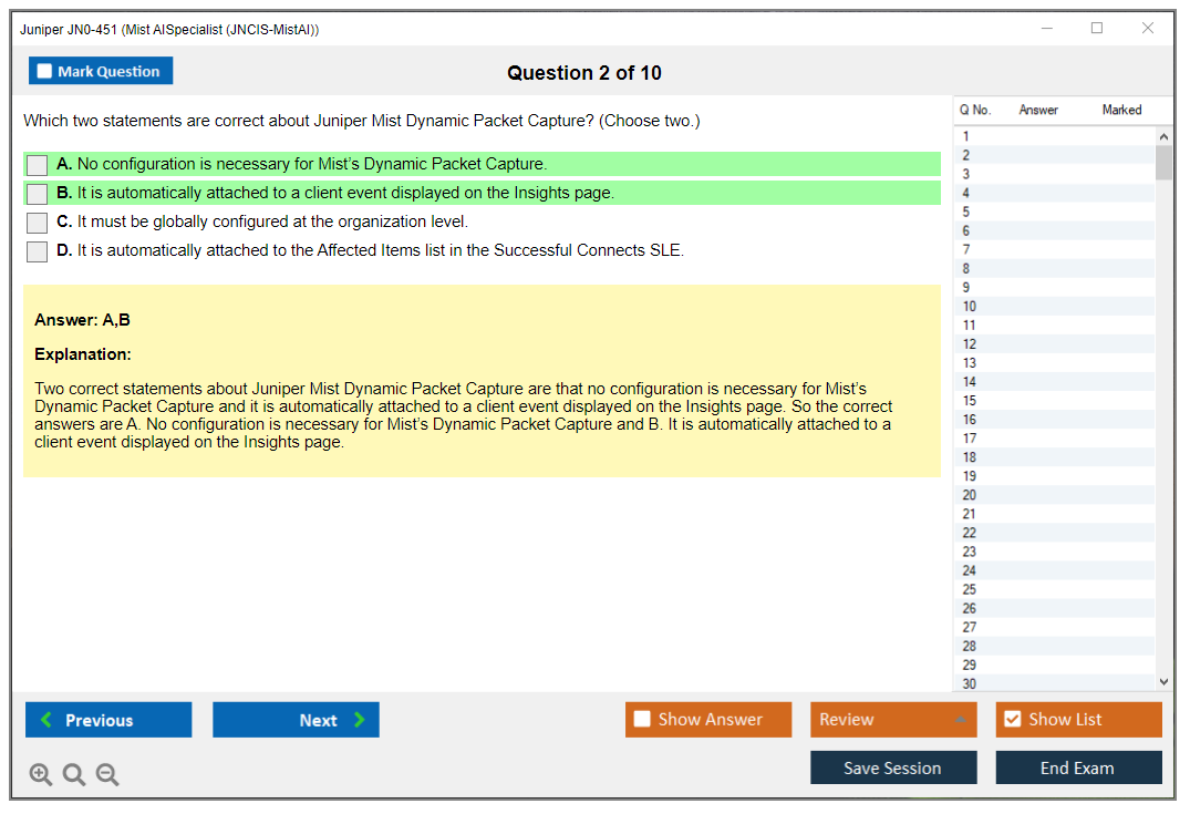 Juniper JN0-451 Mist AI - Specialist (JNCIS-MistAI) Practice test exam simulator test engine exam dumps questions answers Image 2