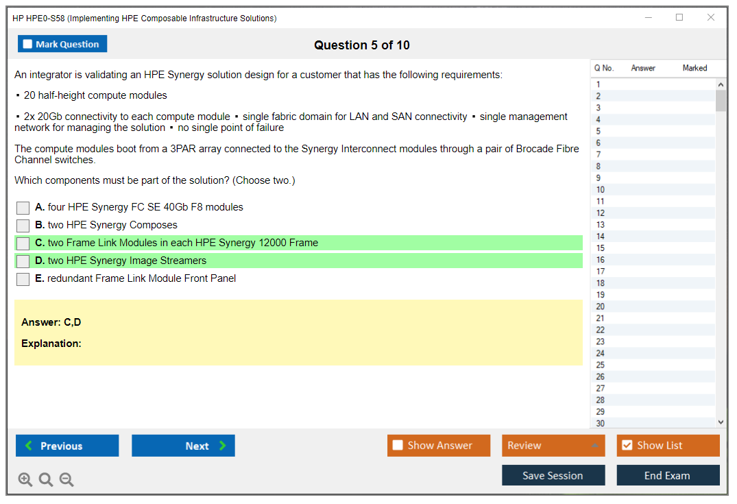 HP HPE0-S58 Implementing HPE Composable Infrastructure Solutions Practice test exam simulator test engine exam Prep practice test questions answers Image 5