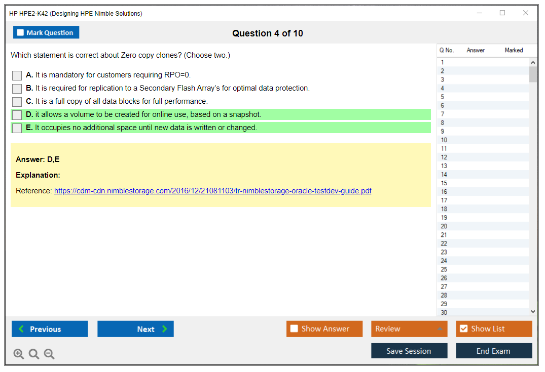 HP HPE2-K42 Designing HPE Nimble Solutions Practice test exam simulator test engine exam dumps questions answers Image 4
