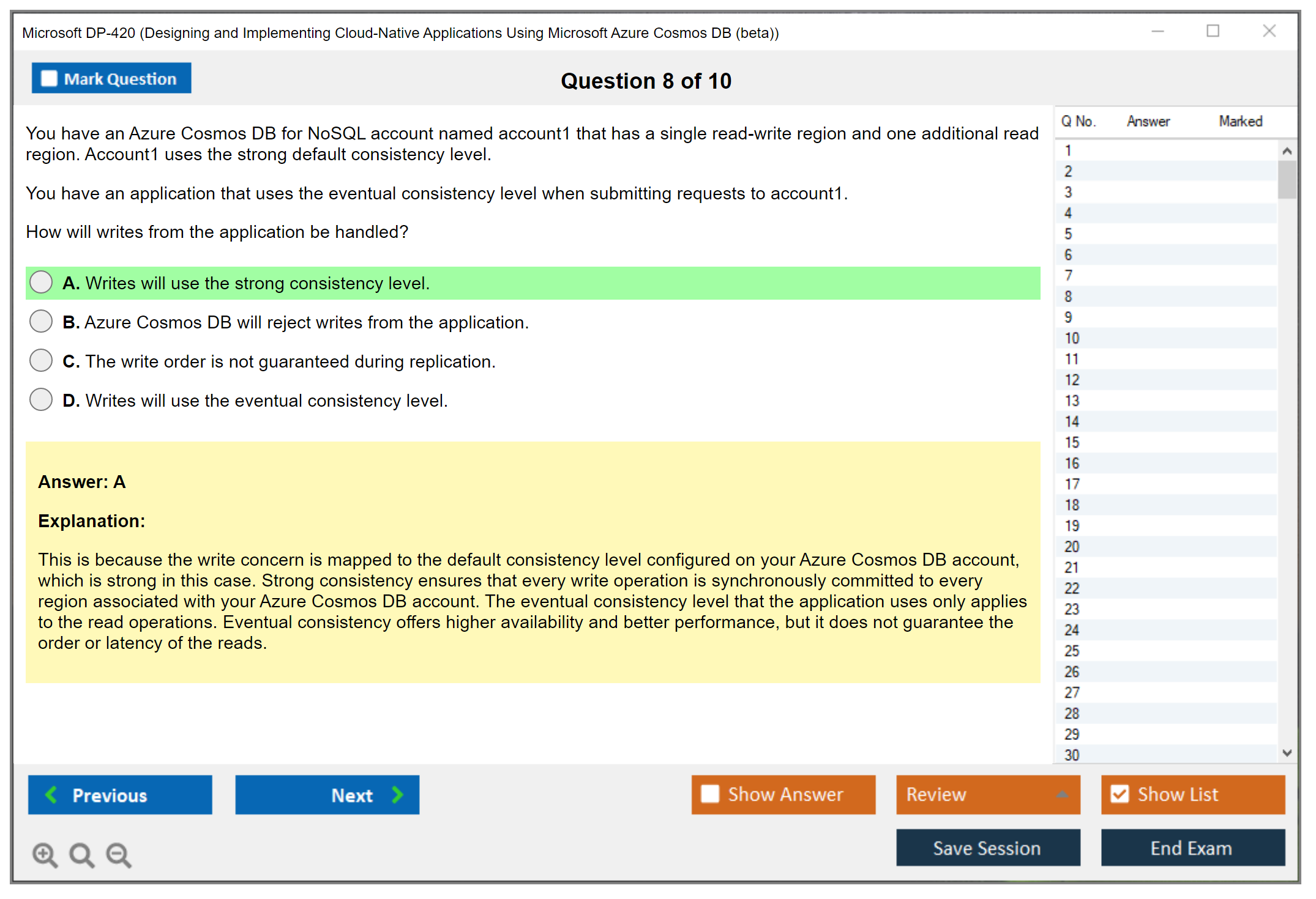 Microsoft DP-420 Designing and Implementing Cloud-Native Applications Using Microsoft Azure Cosmos DB Practice test exam simulator test engine exam dumps questions answers Image 8