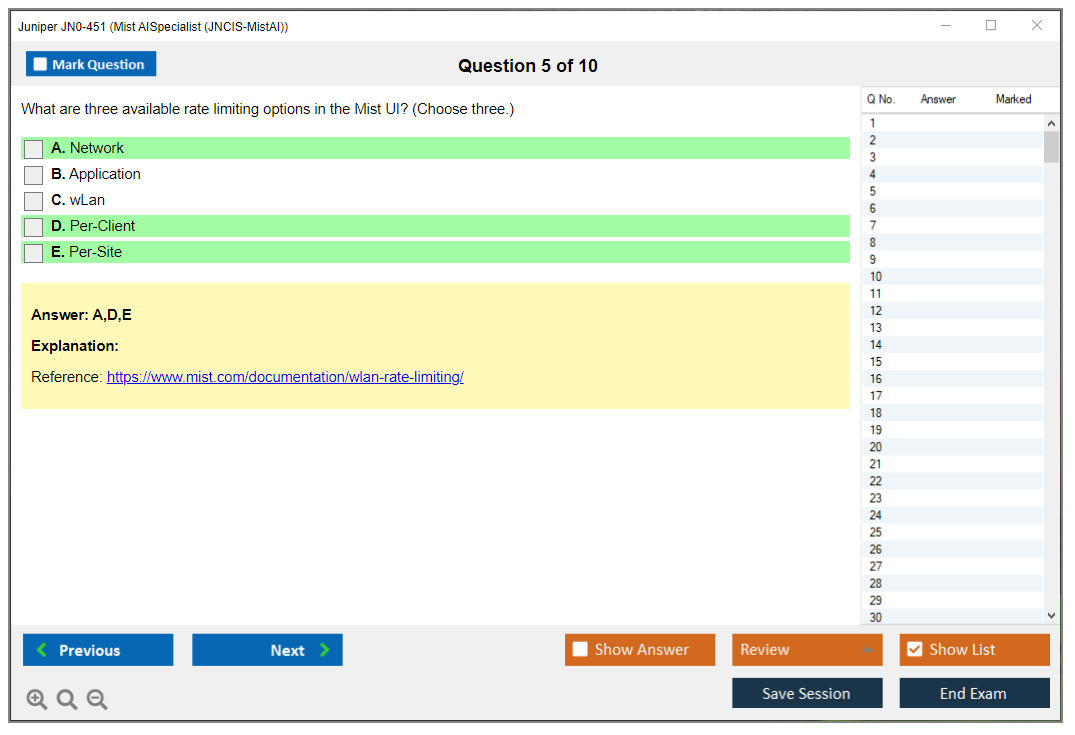 Juniper JN0-451 Mist AI - Specialist (JNCIS-MistAI) Practice test exam simulator test engine exam dumps questions answers Image 5