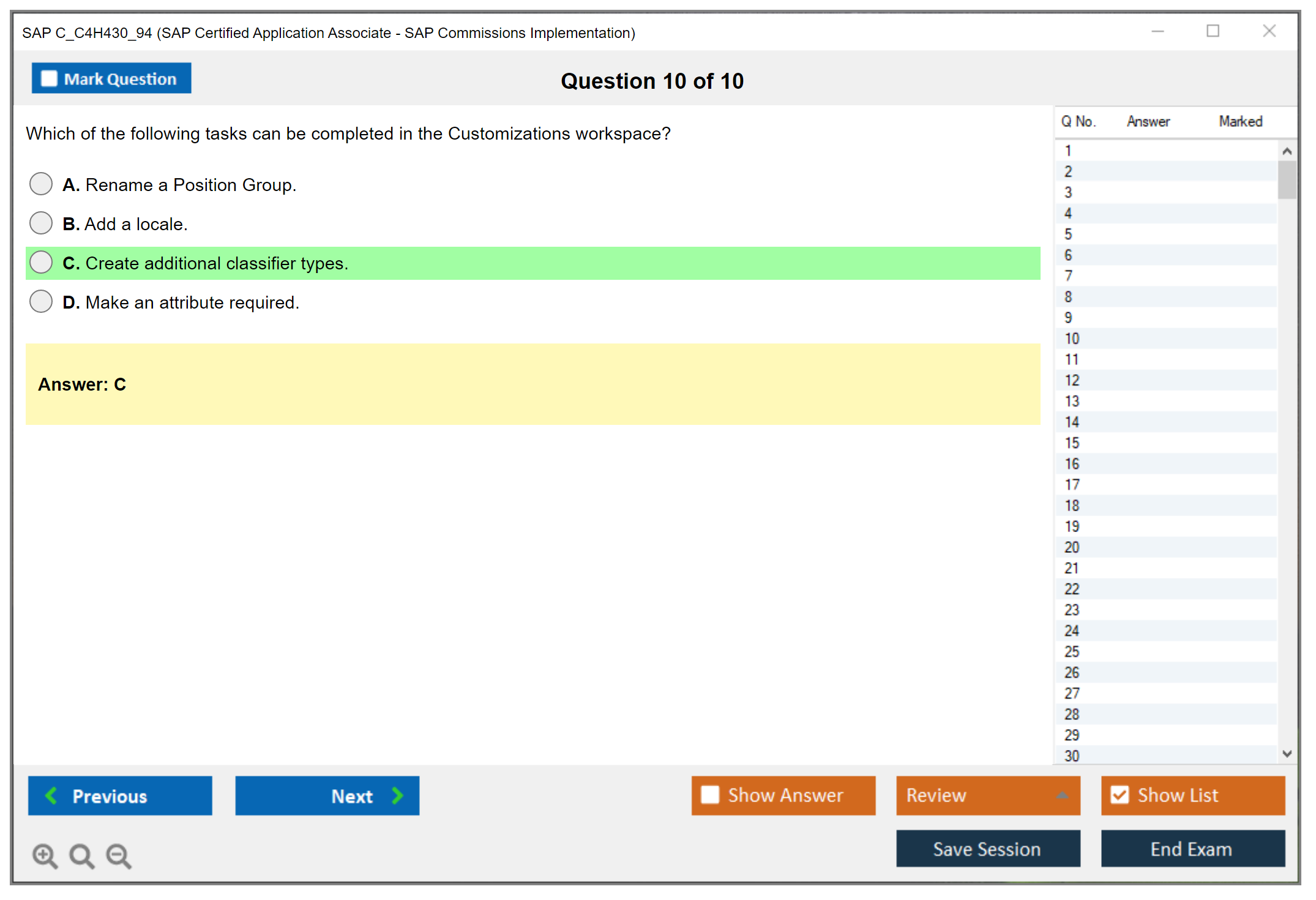 SAP C_C4H430_94 SAP Certified Application Associate - SAP Commissions Implementation Practice test exam simulator test engine exam dumps questions answers Image 10