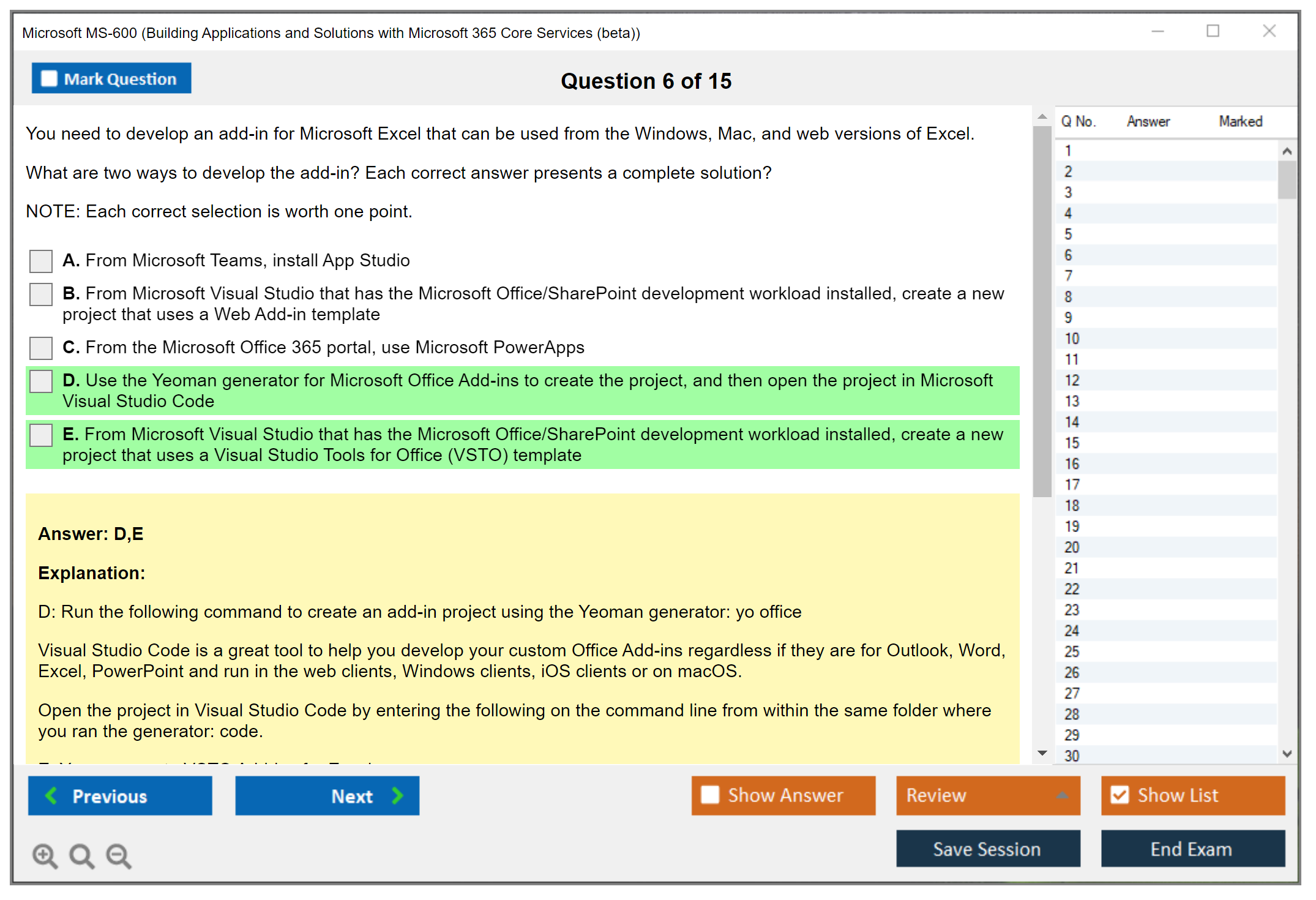 Microsoft MS-600 Building Applications and Solutions with Microsoft 365 Core Services Practice test exam simulator test engine exam dumps questions answers Image 6