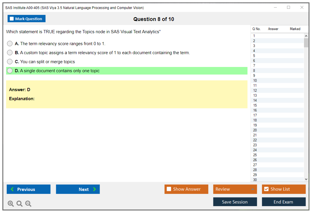 SAS Institute A00-405 SAS Viya 3.5 Natural Language Processing and Computer Vision Practice test exam simulator test engine exam dumps questions answers Image 8