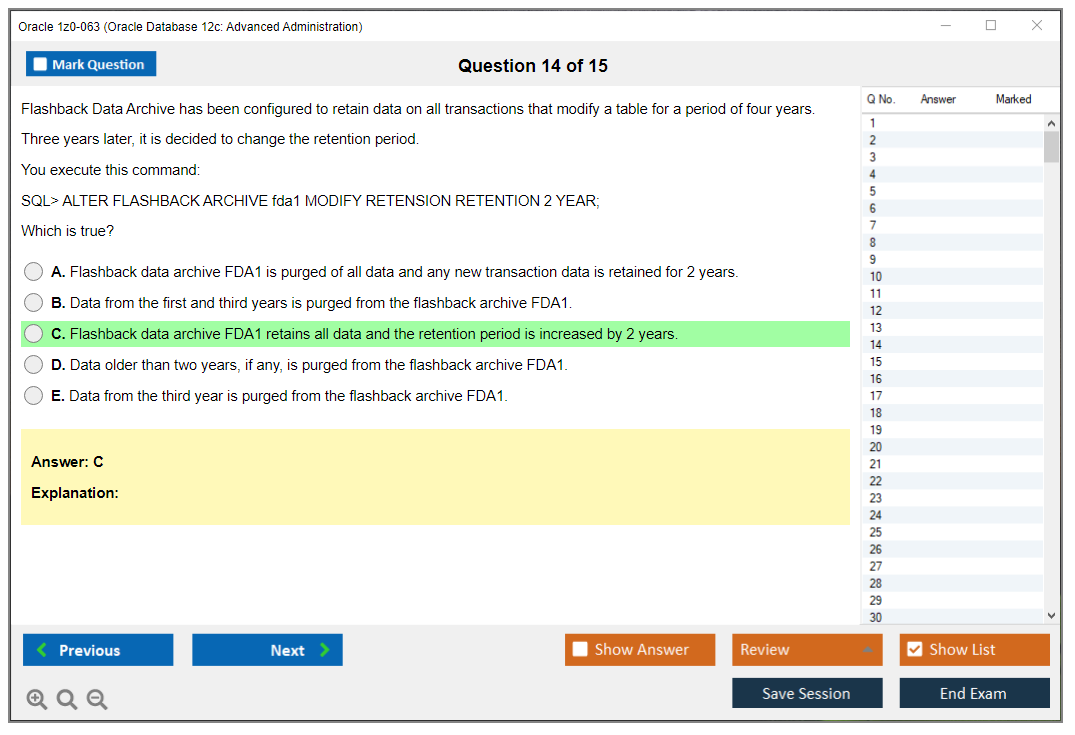Oracle 1z0-063 Oracle Database 12c: Advanced Administration Practice test exam simulator test engine exam dumps questions answers Image 14