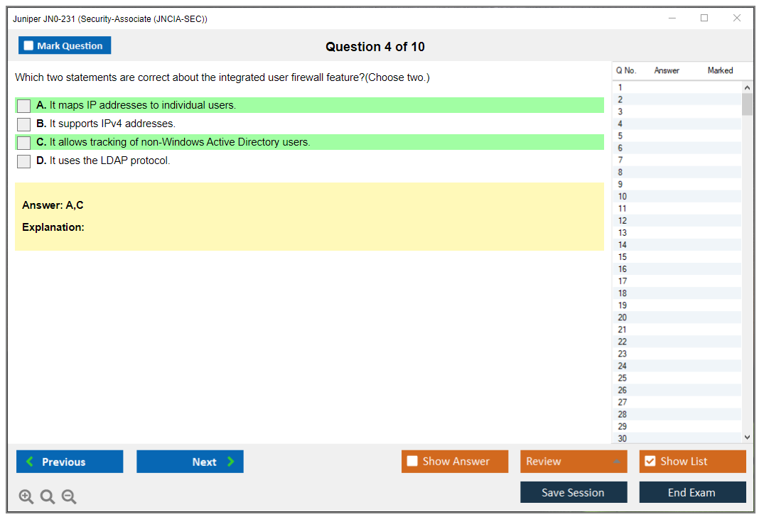 Juniper JN0-231 Security-Associate (JNCIA-SEC) Practice test exam simulator test engine exam dumps questions answers Image 4