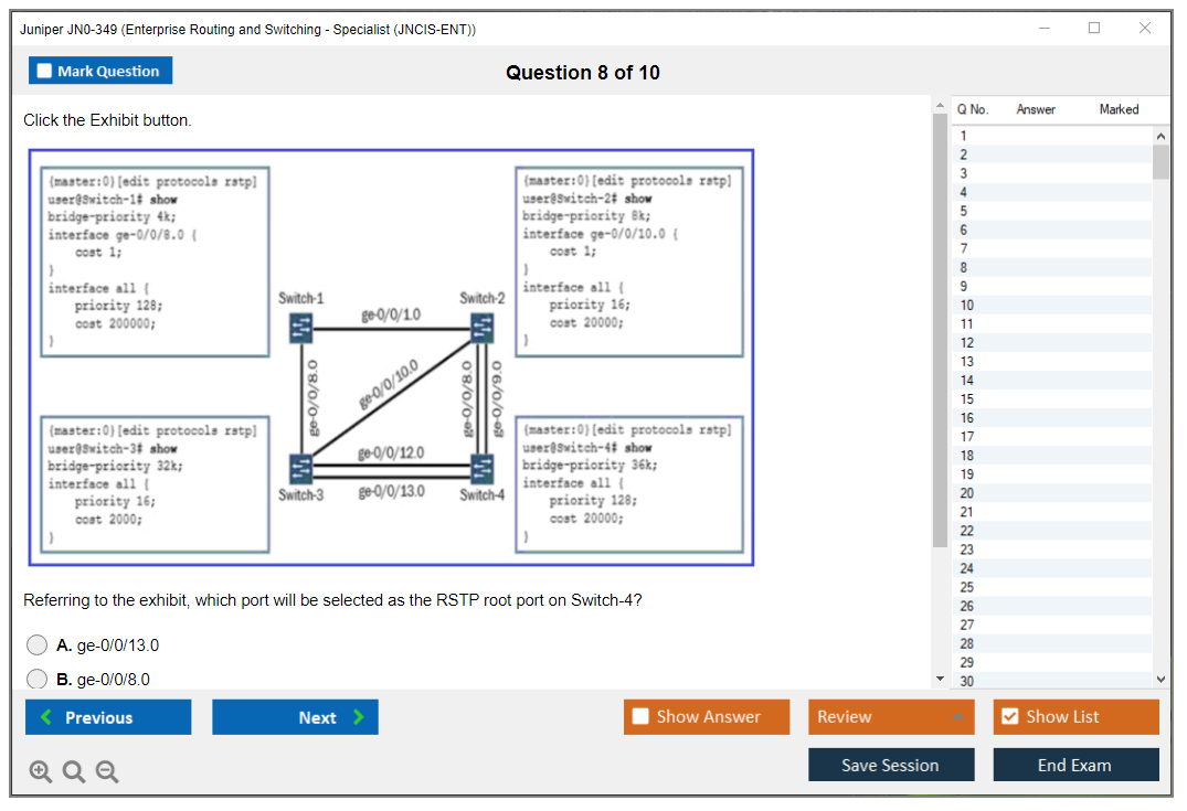 Juniper JN0-349 Enterprise Routing and Switching - Specialist (JNCIS-ENT) Practice test exam simulator test engine exam dumps questions answers Image 8