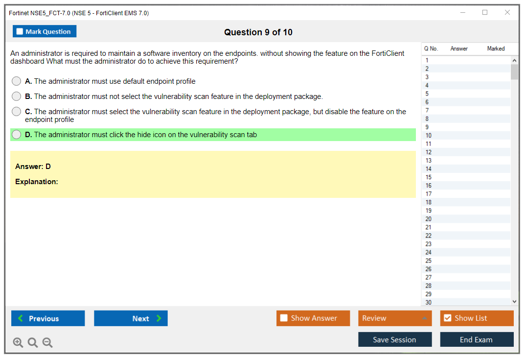 Fortinet NSE5_FCT-7.0 NSE5_FCT-7.0 NSE 5 - FortiClient EMS 7.0 Practice test exam simulator test engine exam dumps questions answers Image 9