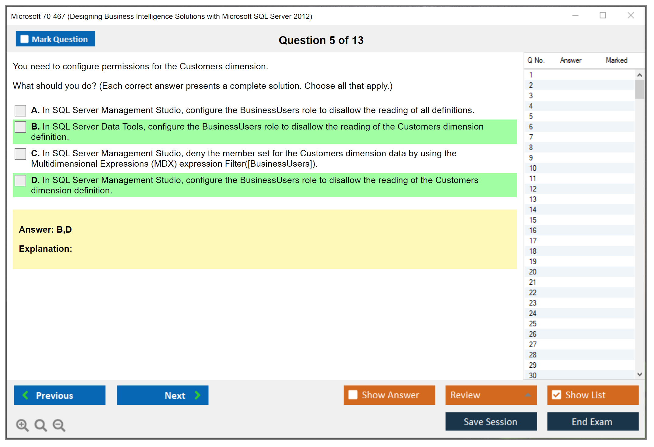 Microsoft 70-467 Designing Business Intelligence Solutions with Microsoft SQL Server 2012 Practice test exam simulator test engine exam Prep practice test questions answers Image 5