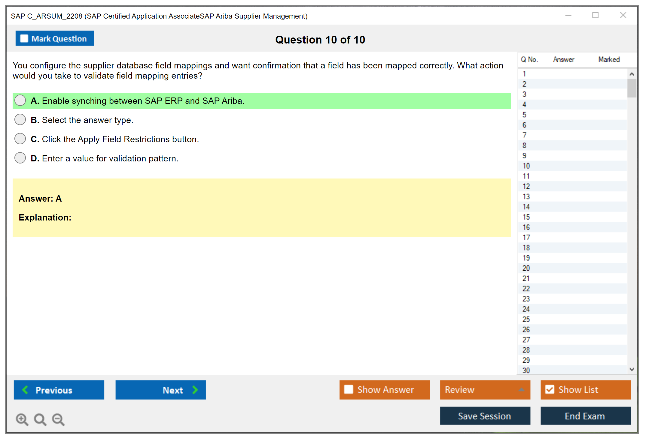 SAP C_ARSUM_2208 SAP Certified Application AssociateSAP Ariba Supplier Management Practice test exam simulator test engine exam dumps questions answers Image 10