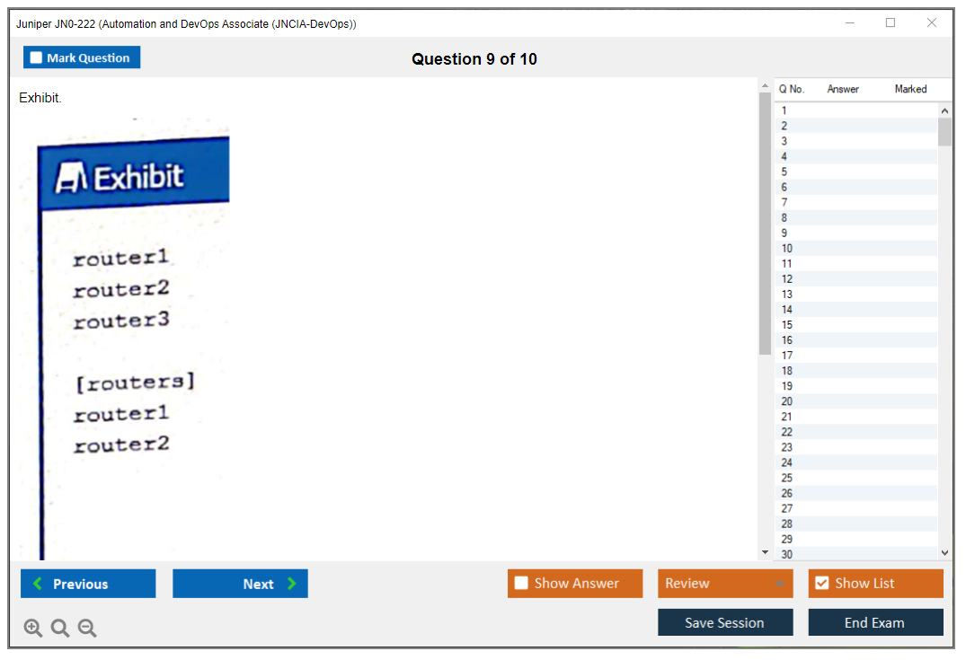 Juniper JN0-222 Automation and DevOps Associate (JNCIA-DevOps) Practice test exam simulator test engine exam dumps questions answers Image 9